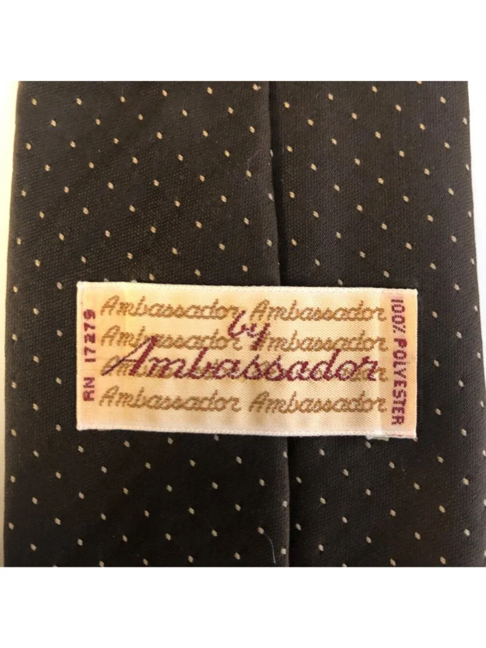 Ambassador Polyester Tie Mens Necktie Brown Small Tan Dots Office Work Gift